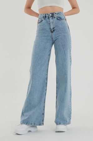 black jean Kadın Kar Yıkama Yüksek Bel Bol Paça Denim Jeans (1 beden büyük alınız)