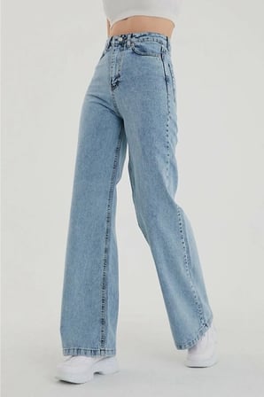 black jean Kadın Kar Yıkama Yüksek Bel Bol Paça Denim Jeans (1 beden büyük alınız)