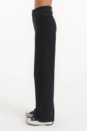 Siyah Likralı Süper Yüksek Bel Salaş Jeans Palazzo Pantolon. (SÜPER YÜKSEK) Wide Leg