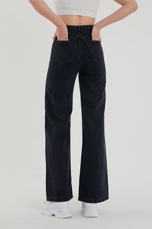 Zero Max New Star Solmaz Siyah Likralı Bol Paça Jean - Salaş Wide Leg Kot Pantolon (süper Yüksek)