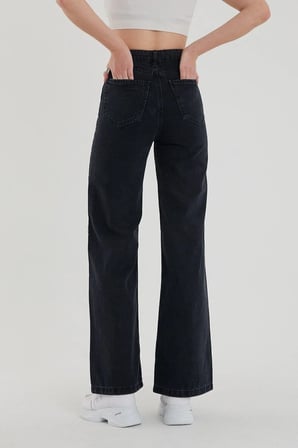Zero Max New Star Solmaz Siyah Likralı Bol Paça Jean - Salaş Wide Leg Kot Pantolon (süper Yüksek)