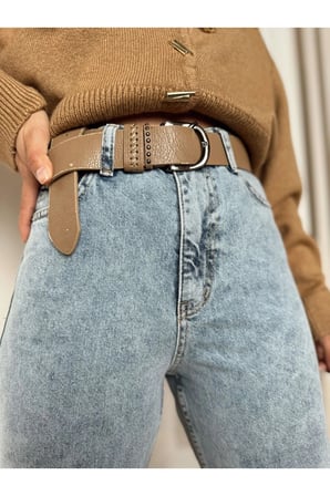 Indigo Kar Mavi Mom Jean Yüksek Bel Detay Boyfriend Kot Mavi 2024