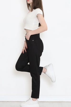 Kadın Yüksek Bel Likralı Boru Paça Mom Jean Boyfriend Kot Pantolon Siyah - 1822