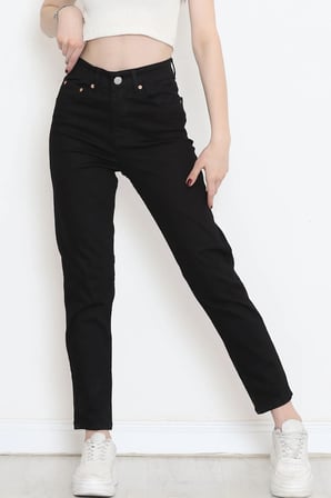Yüksek Bel Mom Jean Boyfriend Kot Pantolon Siyah - 18222