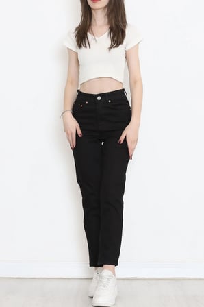 Yüksek Bel Mom Jean Boyfriend Kot Pantolon Siyah - 18222