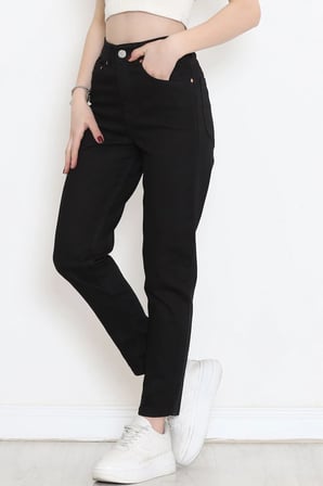 Yüksek Bel Mom Jean Boyfriend Kot Pantolon Siyah - 18222