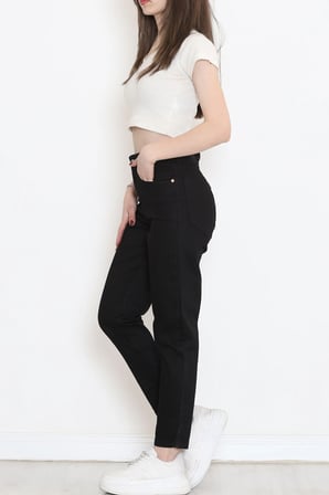 Yüksek Bel Mom Jean Boyfriend Kot Pantolon Siyah - 18222