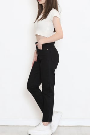 Yüksek Bel Mom Jean Boyfriend Kot Pantolon Siyah - 18222