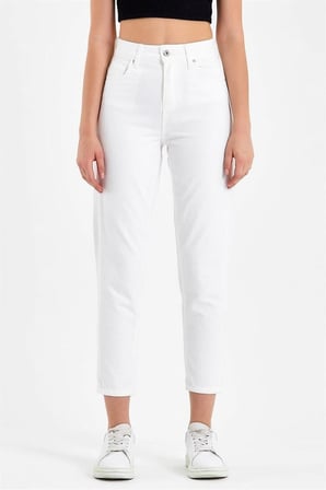 Kadın Yüksek Bel Beyaz Boyfriend Jeans Likralı Esnek Kot Pantolon 2024
