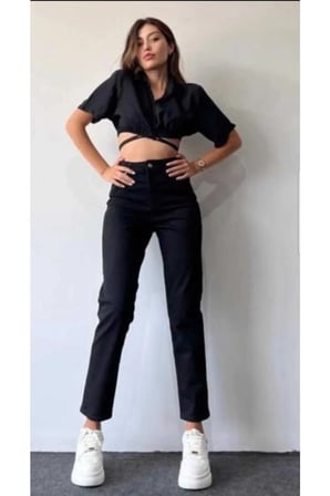 Yüksek Bel Siyah Mom Kot Pantolon Likralı Solmaz Siyah Ekstra Rahat Mom Jeans