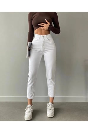 Monera Rosa Yüksek Bel Mom Jeans Dar Paça Kot Pantolon