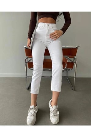 Monera Rosa Yüksek Bel Mom Jeans Dar Paça Kot Pantolon
