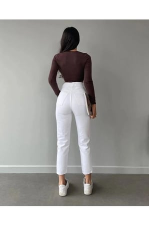 Monera Rosa Yüksek Bel Mom Jeans Dar Paça Kot Pantolon
