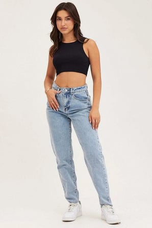 Isabella Zero Max Kar Yıkama Likralı Mom Jeans Mavi Esnek Kot Pantolon