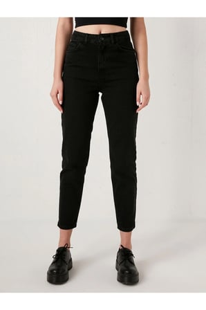 Kadın Solmayan Siyah Süper Yüksek Bel Comfort Likralı Mom Kot Pantolon Jeans