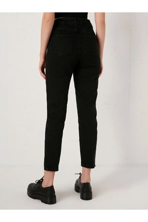 Kadın Solmayan Siyah Süper Yüksek Bel Comfort Likralı Mom Kot Pantolon Jeans