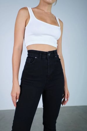Mila Siyah Solmaz Mom Jean Kadın Boyfriend Yüksek Bel Power Likra