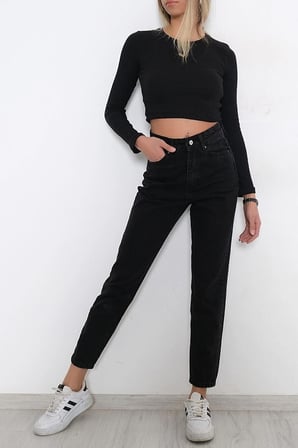 Yüksek Bel Siyah Mom Jeans Likralı Esnek Kot Pantolon ( 1 Beden Küçük Alın )