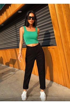 Isabella Zero Max Yüksek Bel Siyah Mom Jeans Likralı Esnek Kot Pantolon(tam kalıptır)