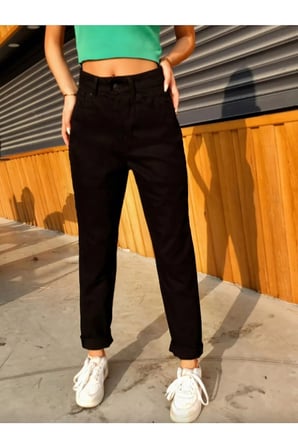 Isabella Zero Max Yüksek Bel Siyah Mom Jeans Likralı Esnek Kot Pantolon(tam kalıptır)