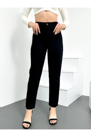 Kadın Siyah Yüksek Bel Basic Mom Fit Kadın Jean Pantolon 2024
