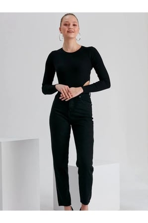 Siyah Kadın Boyfriend Jean Yüksek Bel %100 Pamuk Kot Pantolon 2024