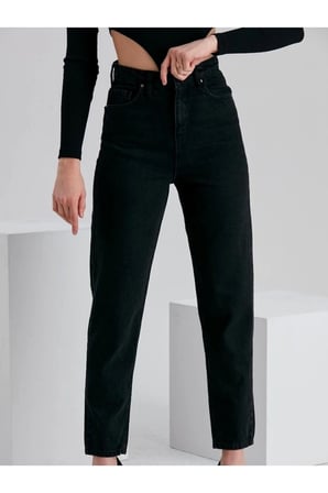Siyah Kadın Boyfriend Jean Yüksek Bel %100 Pamuk Kot Pantolon 2024