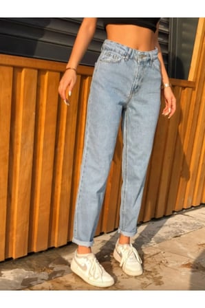 Isabella Zero Max Yüksek Bel Mavi Mom Jeans Likralı Esnek Kot Pantolon(1 beden büyük alınız)