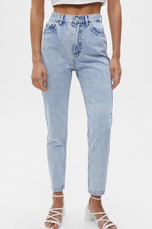 Kadın Mavi Kar Yıkama Mom Boyfriend Yüksek Bel Kot Jeans Pantolon New 2024