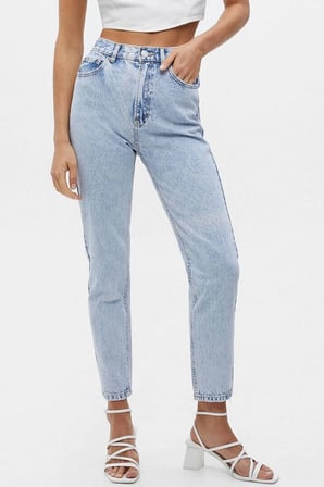 Kadın Mavi Kar Yıkama Mom Boyfriend Yüksek Bel Kot Jeans Pantolon New 2024