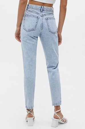 Kadın Mavi Kar Yıkama Mom Boyfriend Yüksek Bel Kot Jeans Pantolon New 2024