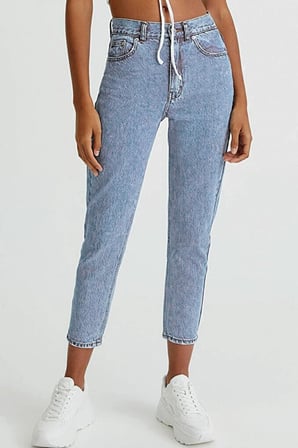 Kadın Mavi Kar Yıkama Mom Boyfriend Yüksek Bel Kot Jeans Pantolon New 2024