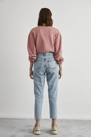 Mavi Yüksek Bel Mom Jeans Likralı Esnek Kot Pantolon