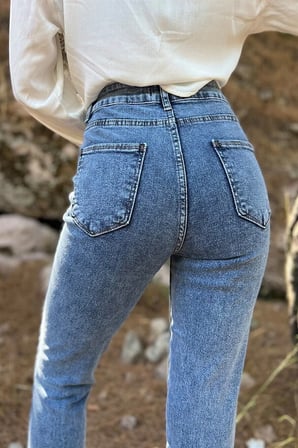 Vit Açık Mavi Mom Jeans Likralı Yüksek Bel Mavi Kar Yıkamalı Mom Kot Pantolon 2024