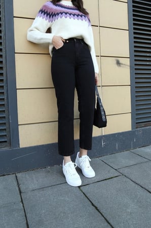Yüksek Bel Likralı Siyah Boyfriend Jeans Esnek Mom Kot Pantolon