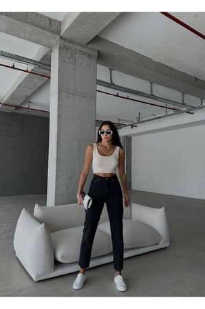 Isabella Siyah Koyu Mom Jean Kot Pantolon(Tam kalıptır)