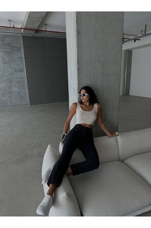 Isabella Siyah Koyu Mom Jean Kot Pantolon(Tam kalıptır)