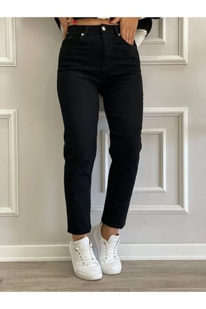 Isabella Zero Max Kadın Yüksek Bel Siyah Mom Jeans Likralı Esnek Kot Pantolon(tam siyah)