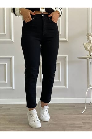 Isabella Zero Max Kadın Yüksek Bel Siyah Mom Jeans Likralı Esnek Kot Pantolon(tam siyah)
