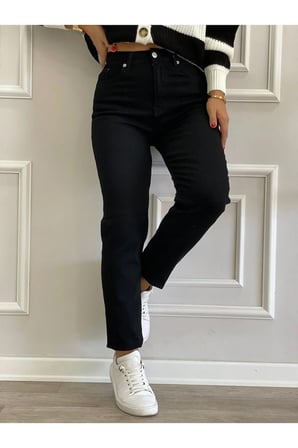 Isabella Zero Max Kadın Yüksek Bel Siyah Mom Jeans Likralı Esnek Kot Pantolon(tam siyah)