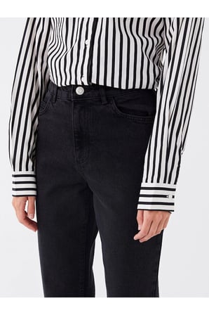 Kadın Siyah Yüksek Bel 5 Cepli Full Likralı Mom Jeans 2024