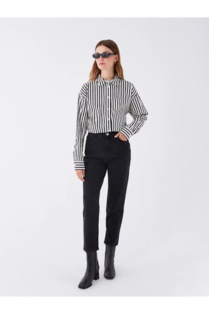 Kadın Siyah Yüksek Bel 5 Cepli Full Likralı Mom Jeans 2024