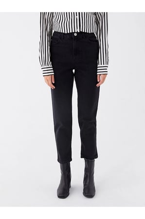 Kadın Siyah Yüksek Bel 5 Cepli Full Likralı Mom Jeans 2024
