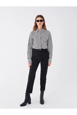 Kadın Siyah Yüksek Bel 5 Cepli Full Likralı Mom Jeans 2024