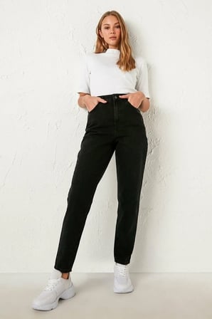 Isabella Zero Max Yüksek Bel Black Mom Jeans Likralı Esnek Kot Pantolon(Tam kalıptır)