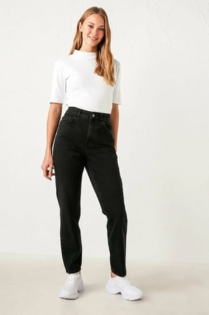 Isabella Zero Max Yüksek Bel Black Mom Jeans Likralı Esnek Kot Pantolon(Tam kalıptır)