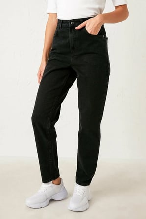 Isabella Zero Max Yüksek Bel Black Mom Jeans Likralı Esnek Kot Pantolon(Tam kalıptır)