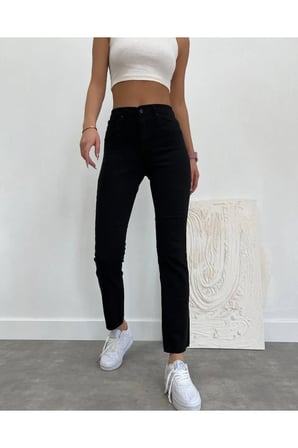 Siyah Yüksek Bel Mom Jeans