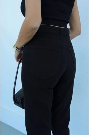 MR Yüksek Bel Likralı Siyah Solmaz Boyfriend Jeans Esnek Mom Kot Pantolon