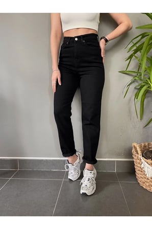 Tess Yüksek Bel Siyah Mom Jeans Power Likralı Esnek Kot Pantolon ( 1 Beden Küçük Alın )